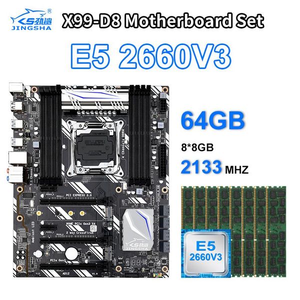 

lga2011-3 x99 d8 pc gaming motherboard with e5 2660 v3 8pcs 8gb 2133mhz ddr4 ecc reg memory nvme m.2 wifi slot