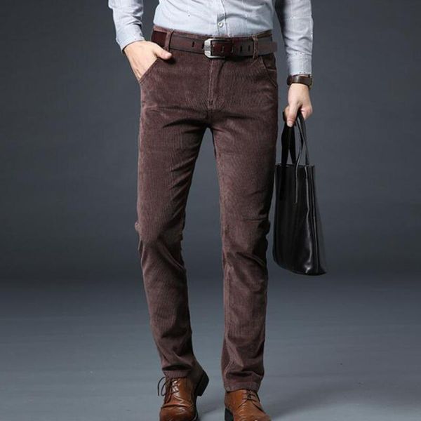 

new fashion autumn winter men pants slim fit thick warm corduroy trousers fleece male casual business style long pantalon homme, Blue