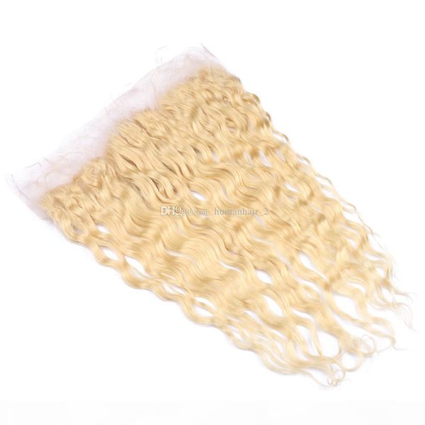 

virgin brazilian wet and wavy #613 blonde human hair 13x4 full lace frontal bleach blonde water wave ear to ear lace frontal closure, Black;brown