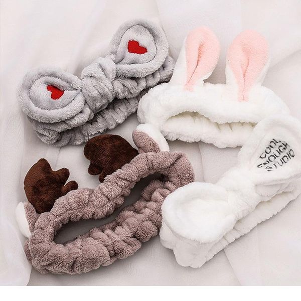

wash face hair holder hairbands soft warm coral fleece bow animal ears headband for women girls turban fashion hair acc wmtcxa, Black;brown