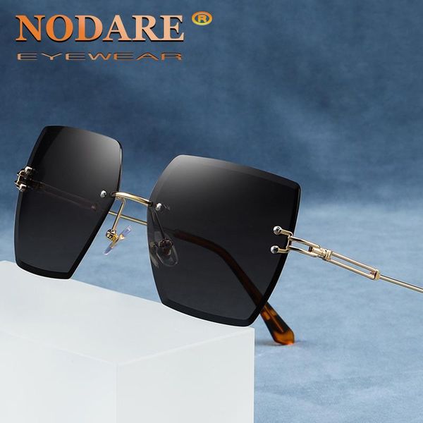 

nodare 2020 women rimless sunglasses diamond-shaped frameless clear colored lens sun glasses driving gradient shades eyeglasses, White;black