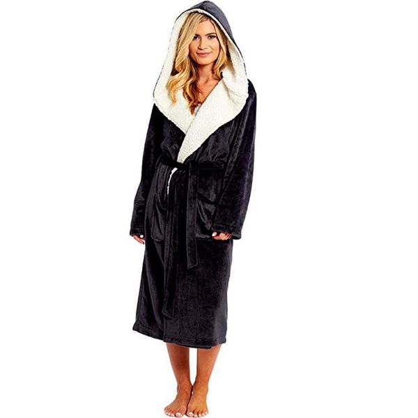 

women's jackets bathrobe women winter plush lengthened shawl home clothes long sleeved robe coat peignoir femme bademantel, Black;brown