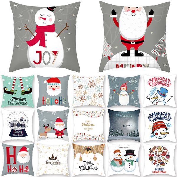 

1pcs christmas snowman gift pattern cushion cover polyester 45*45cm decorative pillowcase new year sofa home pillowcover 41002