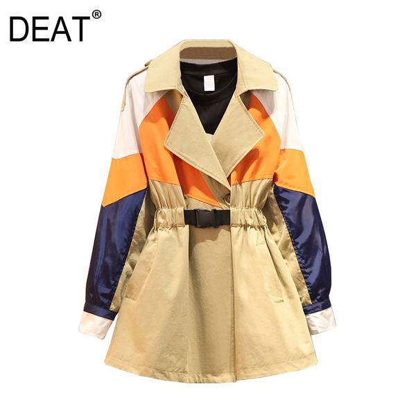 

[deat] loose fit spliced hit color pleated jacket new lapel long sleeve women coat fashion tide spring autumn 13s738 201106, Black;brown