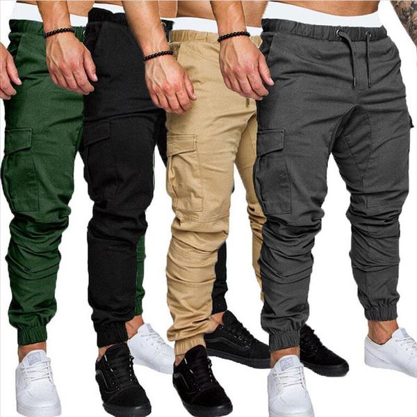 

zity cargo pants men sweatpants gyms fitness workout solid man tactical pants joggers mens multi pocket sportswear trousers, Black