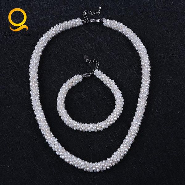 

chains handmade natural freshwater pearl necklace bracelet set, Silver