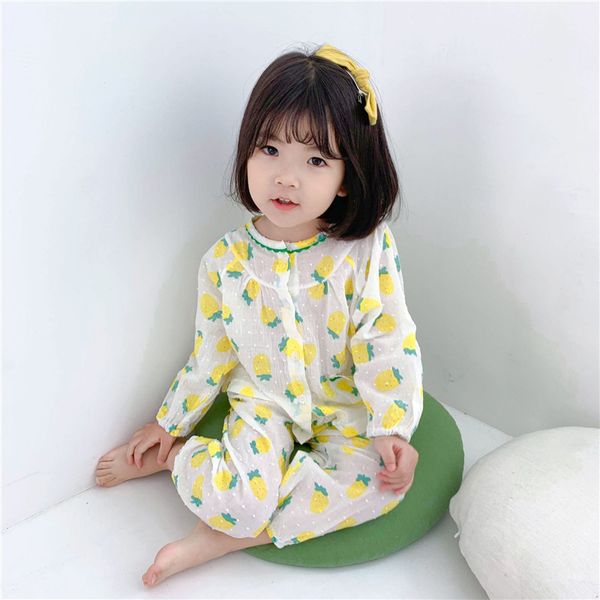 

cotton long sleeve kids girls pajamas suit fruit strawberry printing fashion baby pyjamas children autum homewear baby girl clo y200704, Blue;red