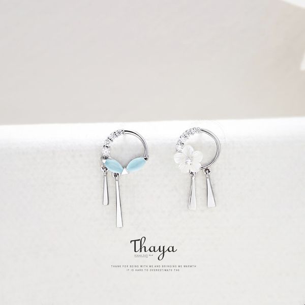 

thaya vintage asymmetry flowers and leaves tassels earrings 925 silver stud earrings for girl special fine jewelry 220211, Golden;silver