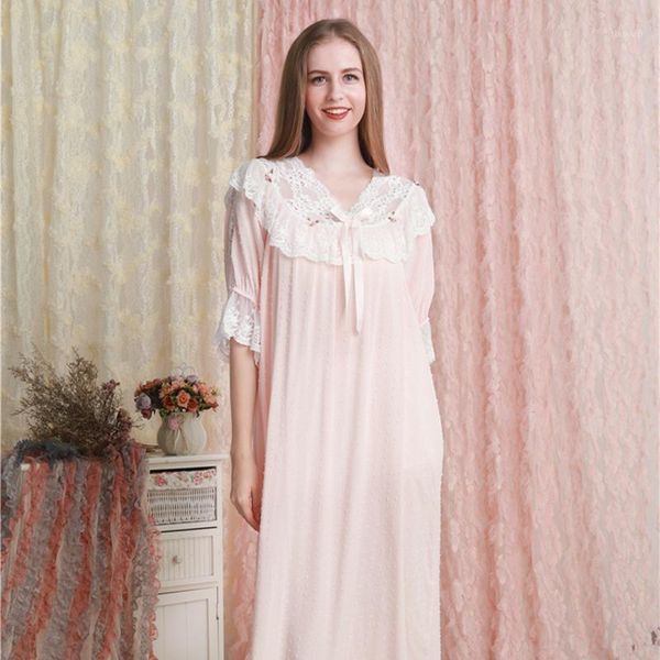

nightgown women dress princess sleepshirts vintage nightdress pink cotton romantic nightgowns nightdress lounge sleepwear1, Black;red