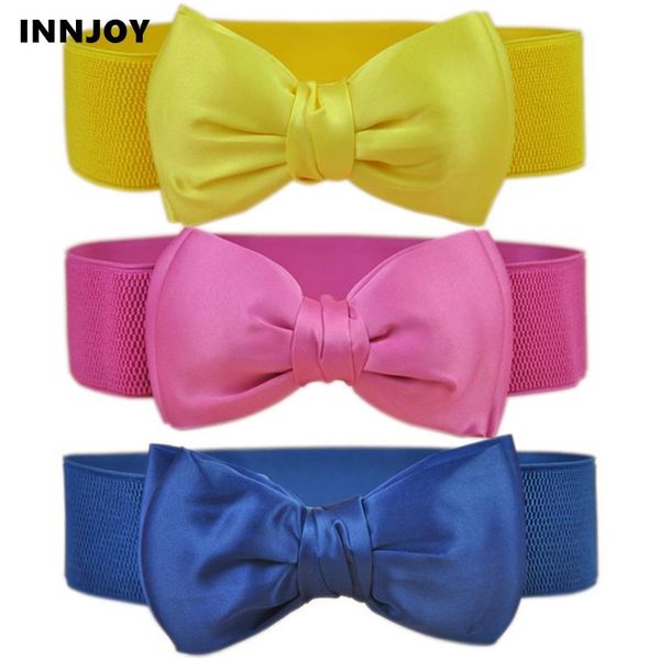 

bowknot cummerbunds belt for women dress accessor elastic bow wide stretch buckle waistband waist belts ceinture femme, Black;brown
