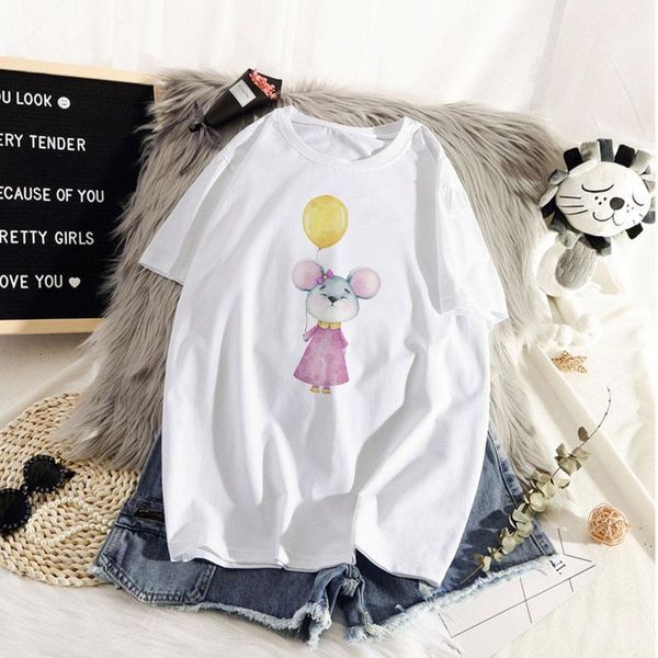 

women vintage style fashion balloon ball print funny summer t shirt women vogue princess short t shirt, White