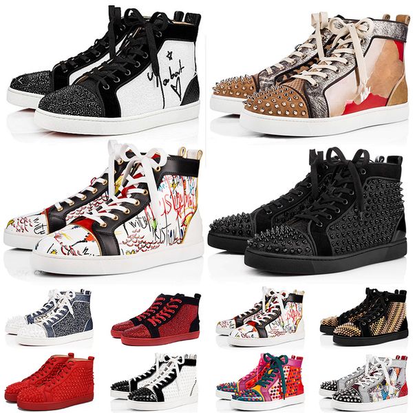 

red bottoms platform luxurys designers sneakers studded spikes loafers mens womens trainers red bottom luxury flats casual shoes, Black