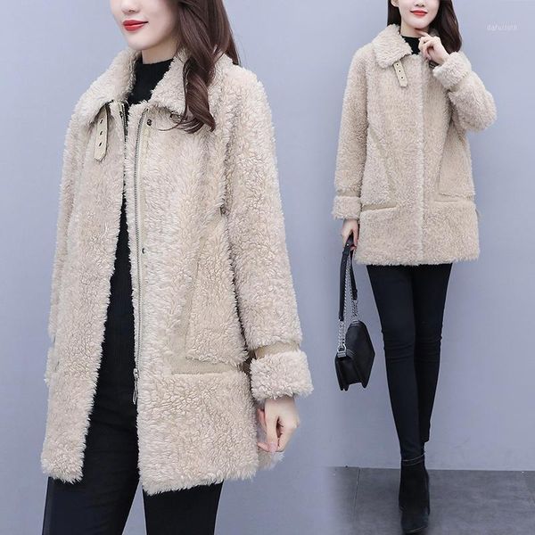 

2020 new autumn winter women fashion lamb wool coat causal solid loose korean thicken warm female faux fur jacket manteau femme1, Black