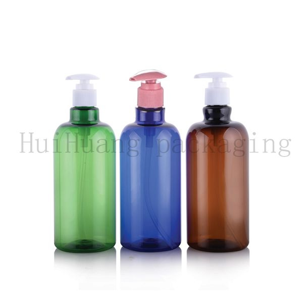 12pcs 500ml Esvaziar verde marrom Garrafas azuis Loção bomba, Amber plástico Shampoo Container Com Dispenser, Sabonete Líquido PET Bottle