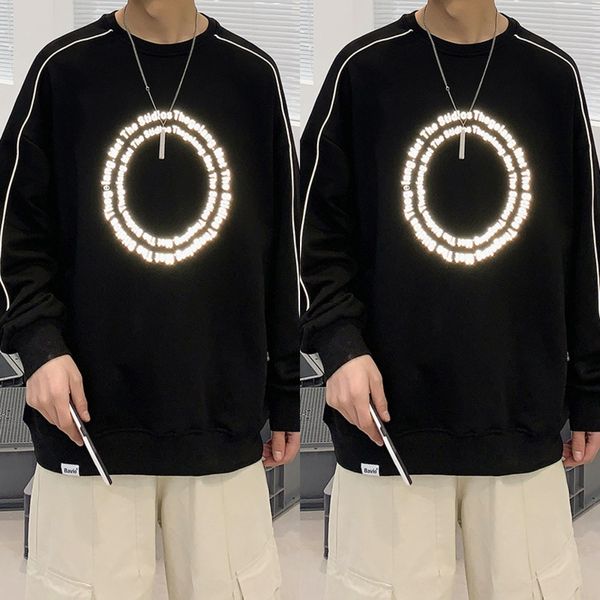 

в свободное время спортивных молодых студентов с длинным рукавом t 2020 весной одежду новой линии отражающей свободный свитер экипажа sweate, Black