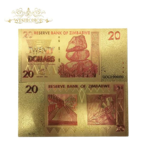 

10шт лот зимбабве золото банкнота 20 долларов банкноты в 24k gold double side печати банкноты бумажные деньги для сбора sqcoyg