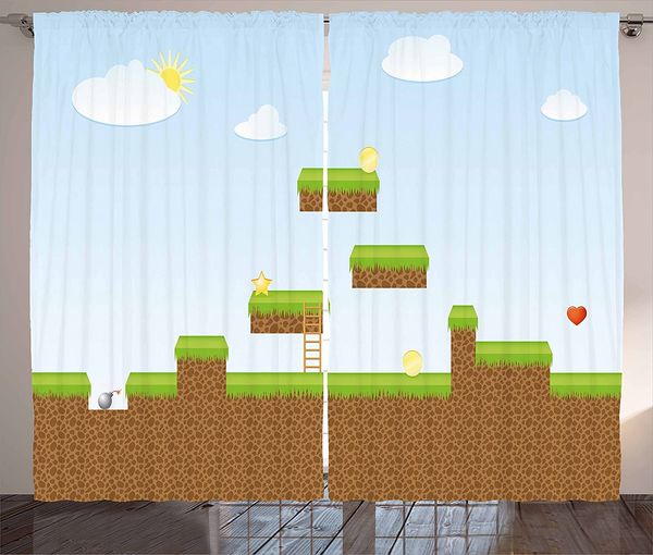 

детские шторы цифровые cartoon pixel пейзаж ретро аркады игры тема climb run гостиная спальня окно drapes зеленый
