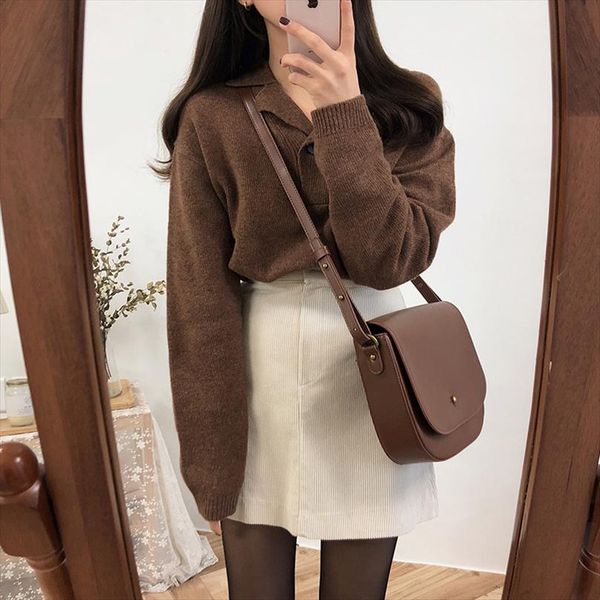 

casual loose retro lazy solid sweater female korean harajuku womens sweaters japanese kawaii ulzzang clothing for women, White;black