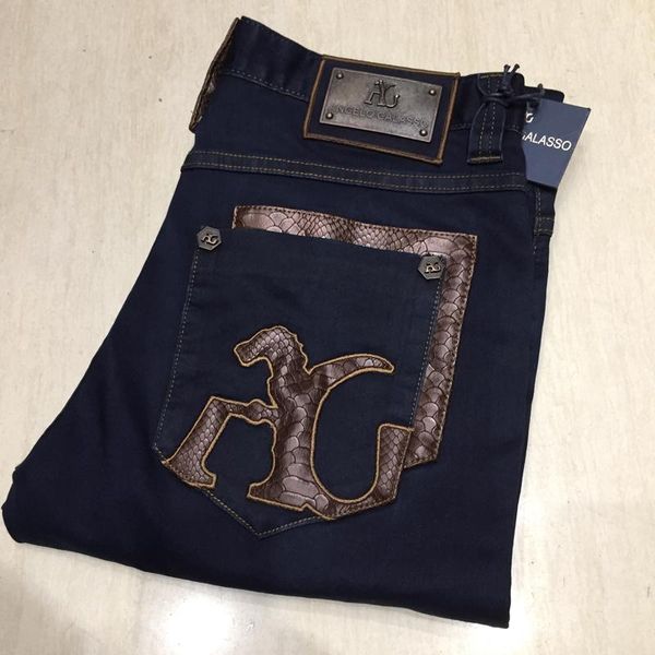 

jeans men 2019 new embroidery commerce fashion casual elasticity cotton splice 32-42, Blue