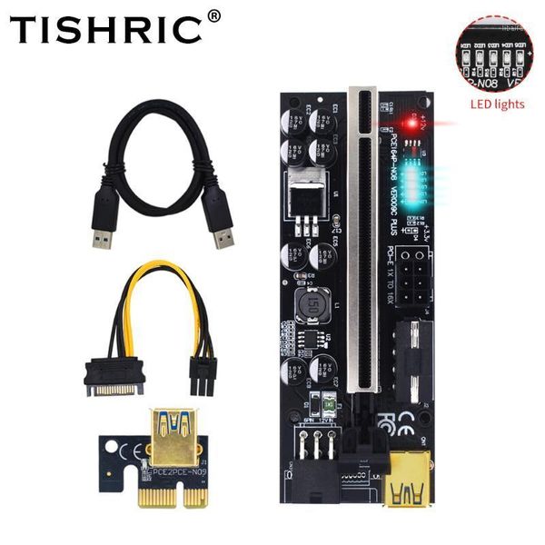 Computerkabelanschlüsse TISHRIC LED Riser 009S/009C Plus PCI-E PCIE für Grafikkarte PCI Express Adapter Molex 6Pin SATA zu USB 3.0 Kabel