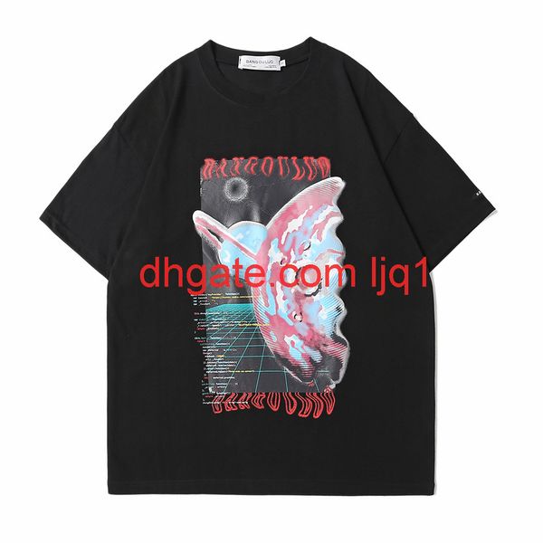 

star print short sleeve t-shirt men's trendy half sleeve cyberpunk hip hop trendy high street loose t-shirt, White;black