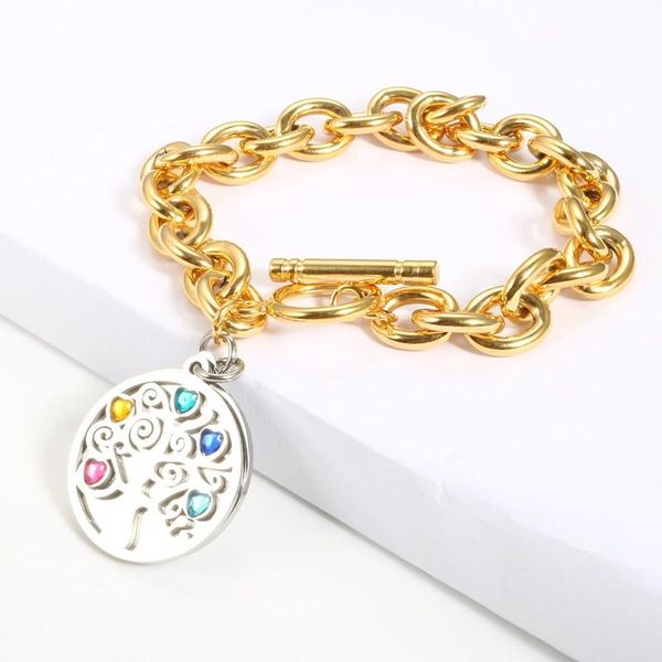 

charm bracelets fashion stainless steel tree pandent men women wedding party pulsera gold chain link jewelry gift., Golden;silver