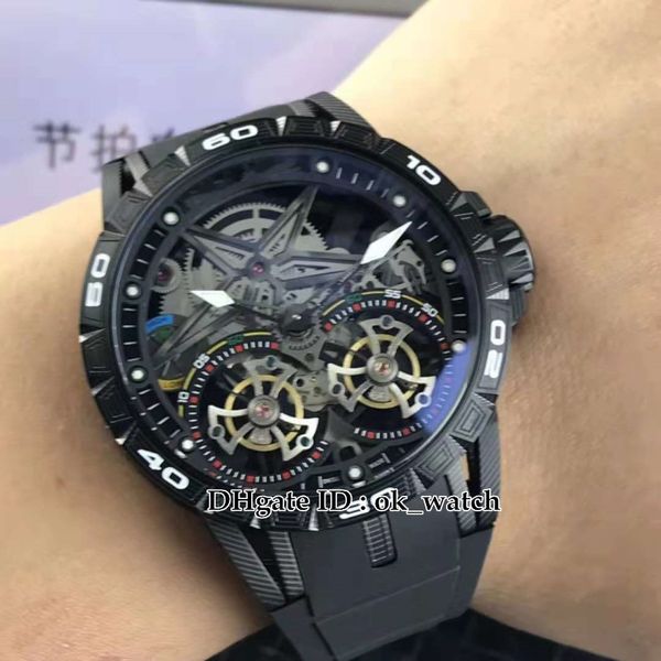 

new excalibur 46 япония miyota автоматические мужские часы двойной турбийон черный каучуковый ремешок 47mm большой циферблат pvd черный стал, Slivery;brown