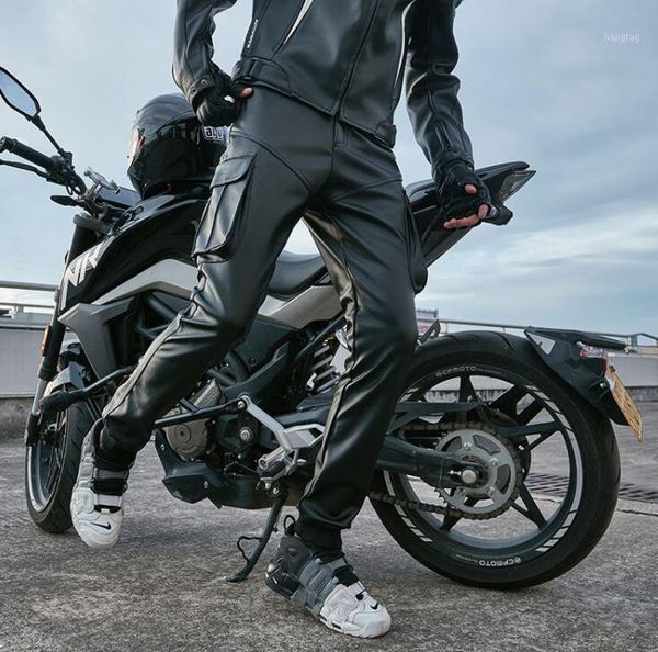 

plus velvet thick motorcycle faux leather pants mens feet pants fashion loose pu trousers for men personality pantalon homme1, Black