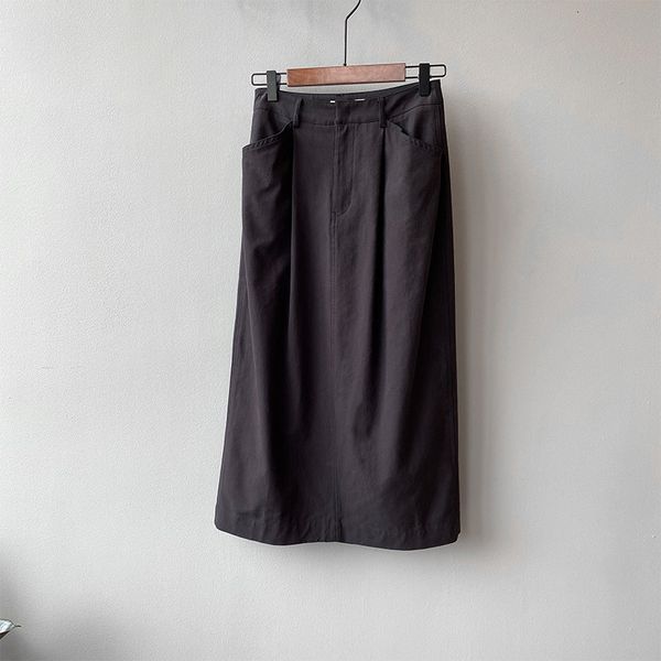 

2021 new high waist a-line autumn with pocket long skirt casual jupe femme saia women beige skirts 27or, Black