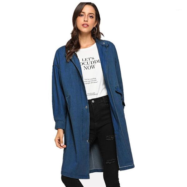 

2020 spring autumn long blue denim trench coat women fashion denim overcoat pocket lady plus size coats long female k7831, Tan;black