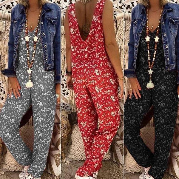 

women's new v-neck sleeveless backless printed jumpsuit red gray black jumpsuit women rompers1, Black;white