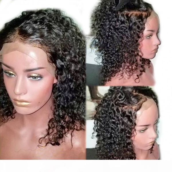 

13x6 curly lace front human wig deep part with baby hair glueless brazilian remy hair curly frontal full lace wigs for african american, Black;brown