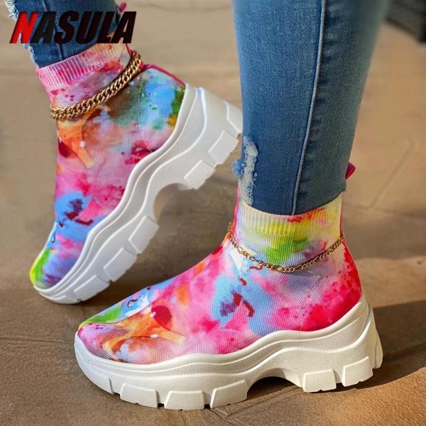 

nasula breathable ankle boot women socks shoes female sneakers casual elasticity wedge platform shoes zapatillas mujer soft sole, Black