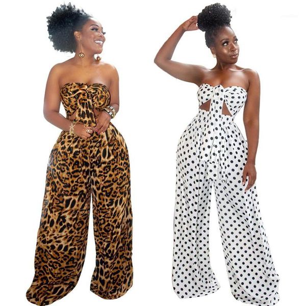 

summer 2 piece outfits for women fashion dot leopard print v-neck wrapped chest loose wide leg pants sets plus size1, White