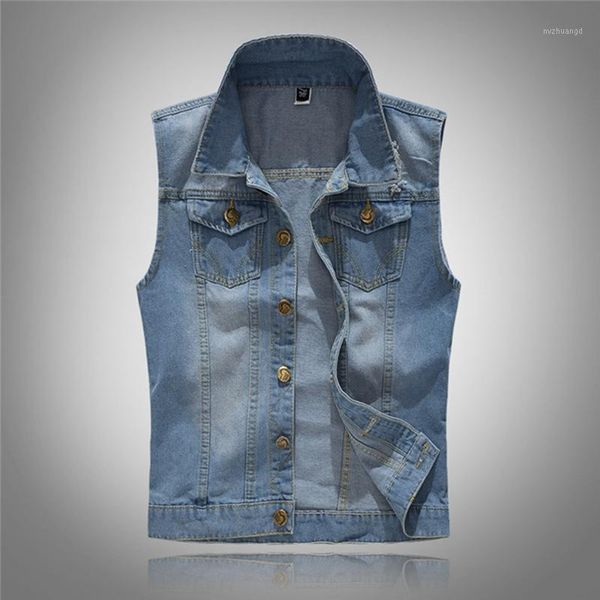 

puimentiua mens denim jeans vest coat ripped slim pocket sleeveless jacket 5xl spring male streetwear cowboy waistcoat jackets1, Black;brown