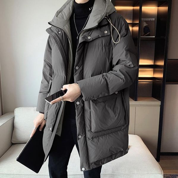 

2021 men long hooded down jacket, Black