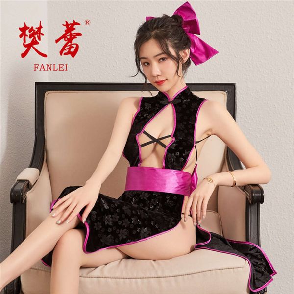 

suit lingerie uniform temptation cheongsam super coquettish cloth no take off provocative passion bed, Black;white