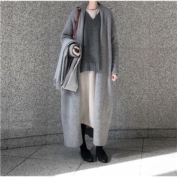 

winter sweater women cardigan long sleeve girls simple autumn new female elegant knitted outerwear sweater warm plus size 201109, White;black