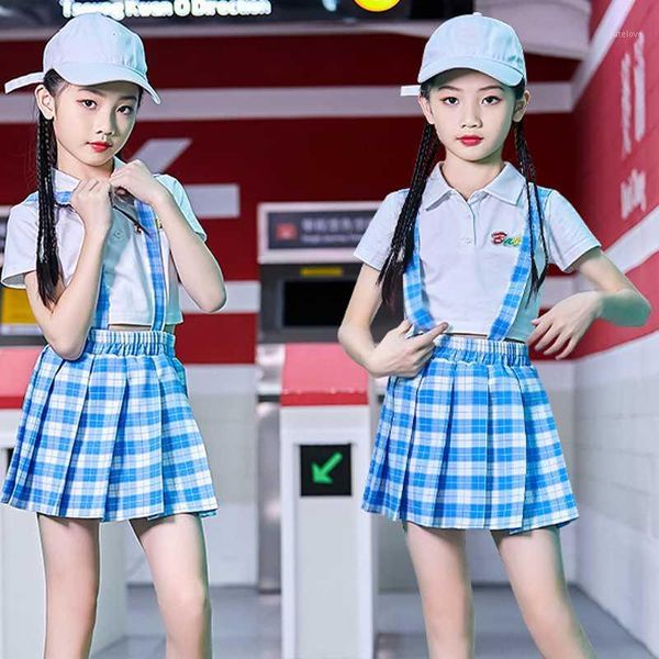 

hip hop clothes for girls jazz dance performance cheerlead costume kids skirt set schlool stage catwalk street wear bl44301, Black;red