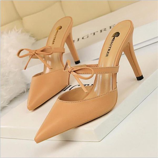 

sweet crystal butterfly-knot women pumps 2021 new fashion solid flock shallow high heels shoes woman poinetd toe party shoe, Black