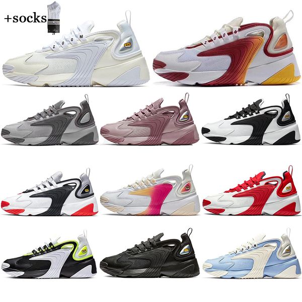 

with socks new zoom m2k 2k tekno 2000 mens running shoes for womens triple black white dynamic style breathable sports sneakers shoes, White;red