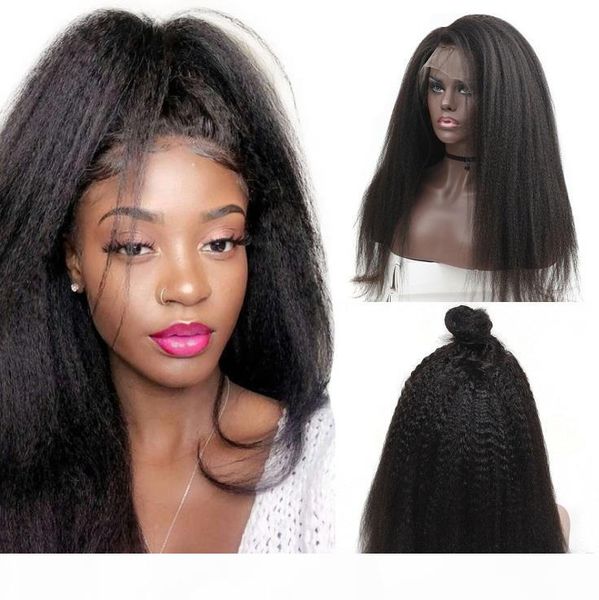 

new designer fashion yaki straight 360lace 13*4 lace front human hair wigs selling full head set 100% remy brazilian hair natural black, Black;brown