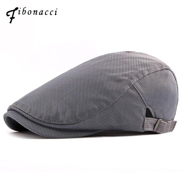 

fibonacci 2020 new summer breathable mesh solid newsboy cap vintage classic men women ivy flatcap berets hats, Blue;gray