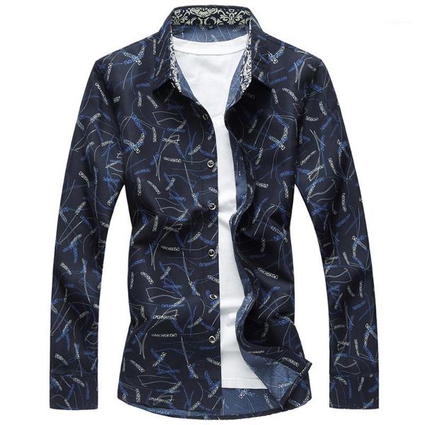 

print pattern men shirt long sleeve spring autumn casual dress shirt plus size -7xl slim fit male blouse male clothes1, White;black