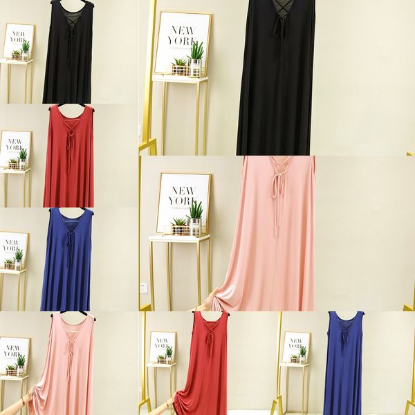 

summer new bit cotton vest korean style backless vest lace-up large skirt dress large size simple long dress 4wjpw, Black;gray