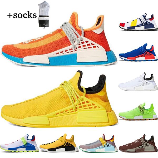 

with socks new human race hu pharrell williams women running shoes white black yellow homecoming mens trainer sports sneakers 36-45, White;red