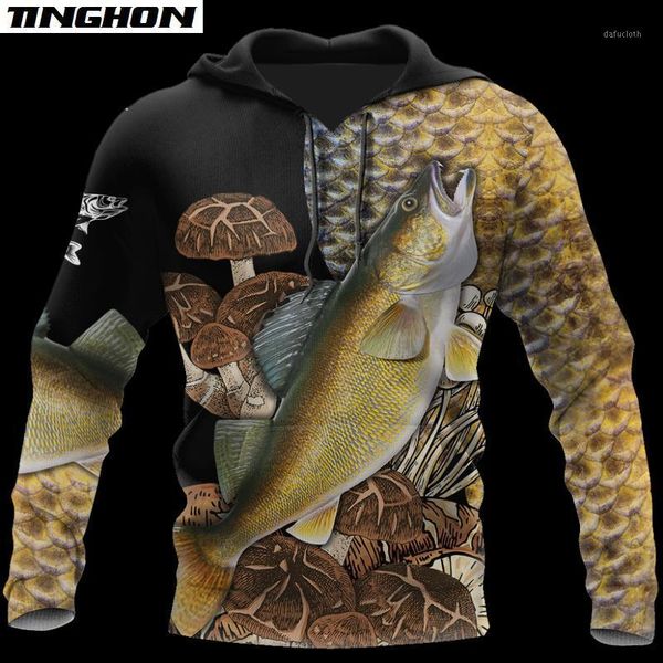 

walleye fishing on skin mushrooms 3d printed mens zip up hoodie harajuku streetwear casual tracksuits xs-7xl1, Black