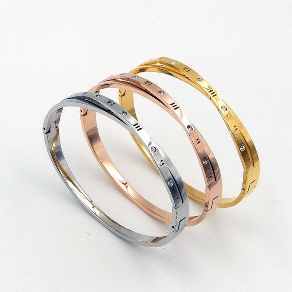 

bangle fashion stainless steel better round crystal roman numerals cross bracelet rose gold color woman party gift1, Black