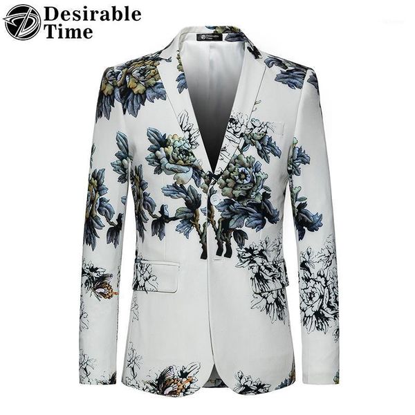 

desirable time brand mens floral blazer jacket 5xl 6xl two button slim fit white casual blazer men dt0991, White;black