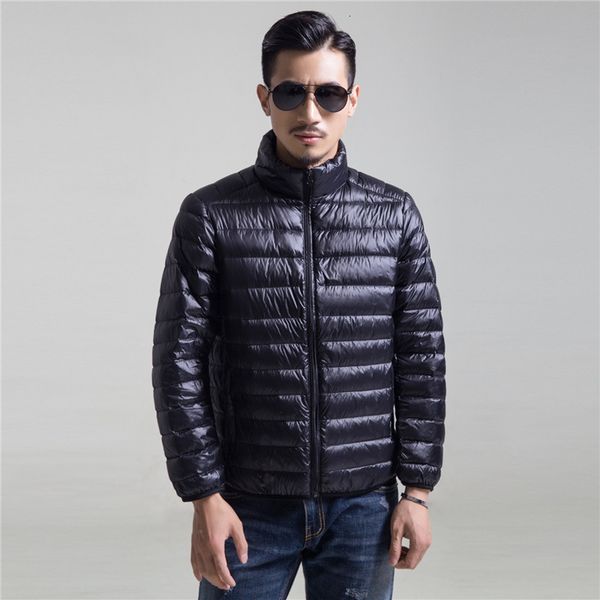 

zipper open chest custom pure color winter goose puffer down bomber jacket with pockets, Black